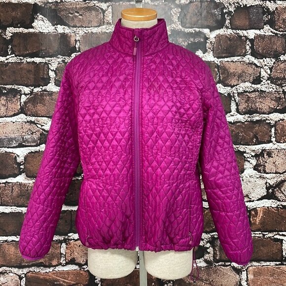 Lands' End Puffer Jacket Full Zip Hot Pink Pockets Size Medium M - Picture 7 of 16